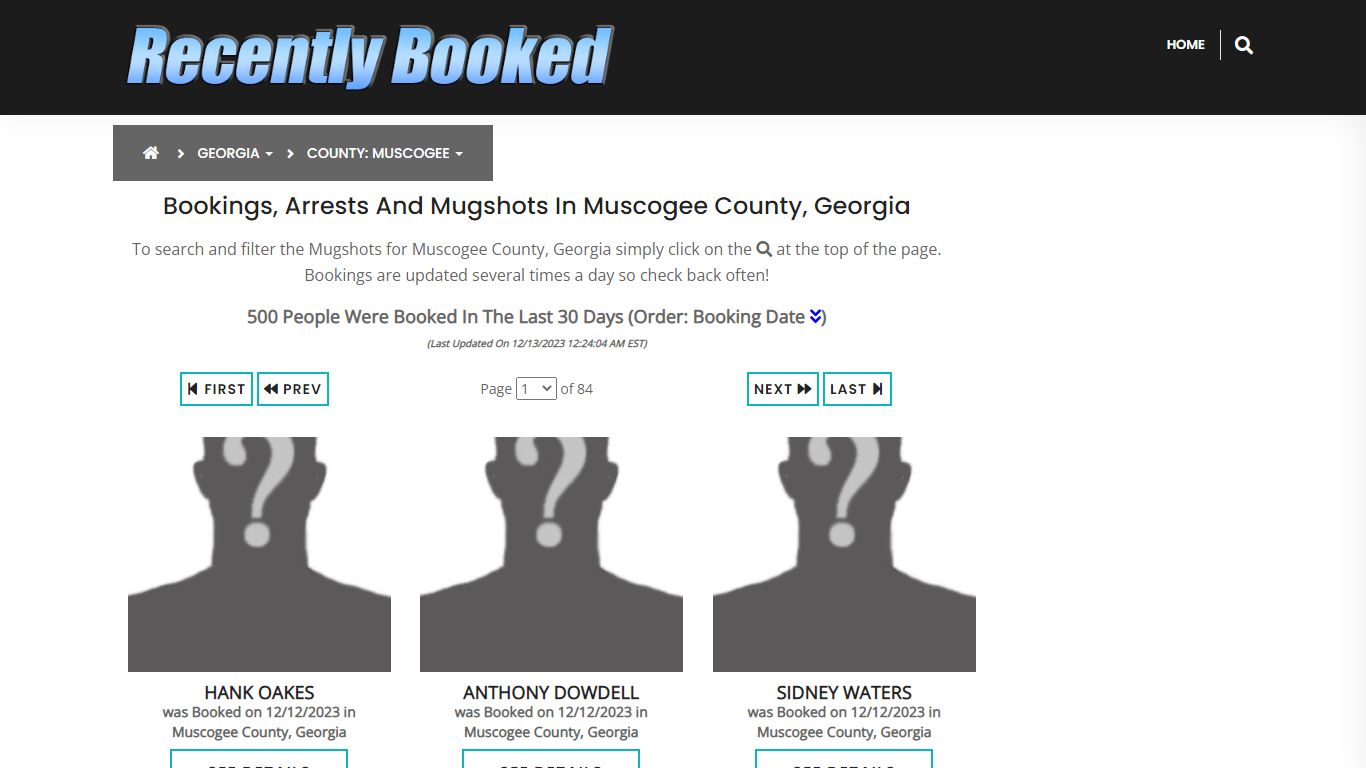 Bookings, Arrests and Mugshots in Muscogee County, Georgia